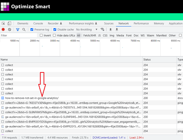 Click on the URL of your web page