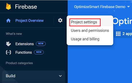 firebase Project Settings