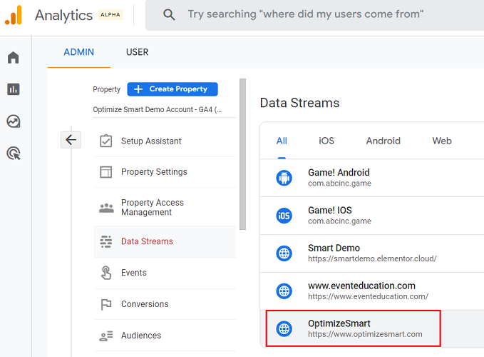 web data stream google analytics 4