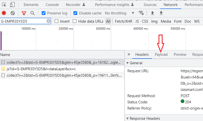 Click on the ‘Payload tab