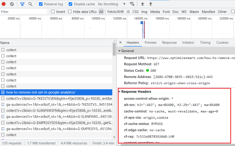 see the response headers