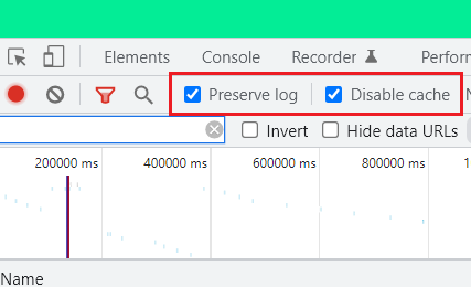 preserve log disable cache developer console