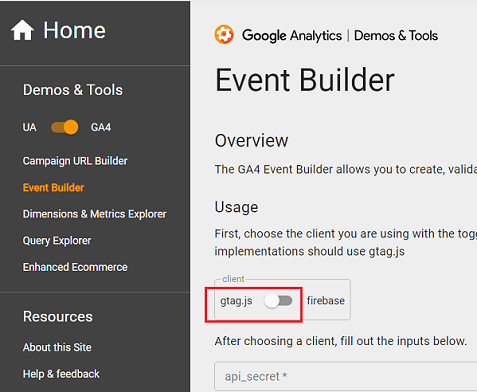 choose gtag.js as a client