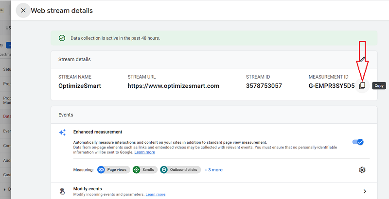 copy the value of the measurement ID