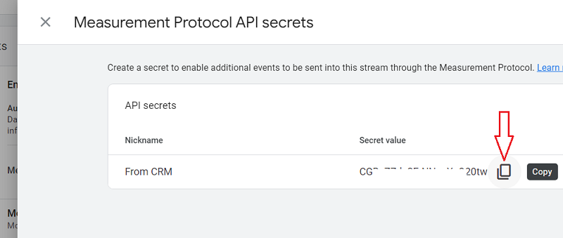 copy the value of the secret key