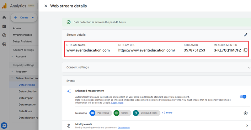 web stream details ga4