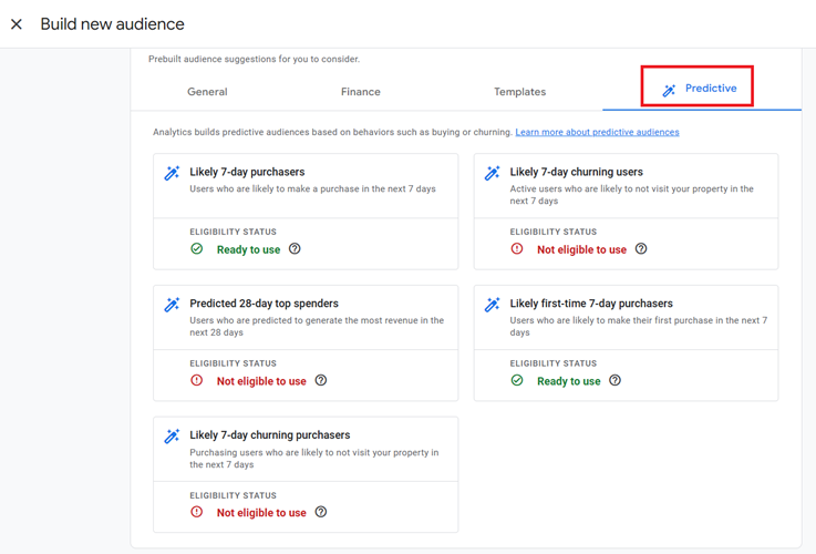 Predictive audiences in Google Analytics 4