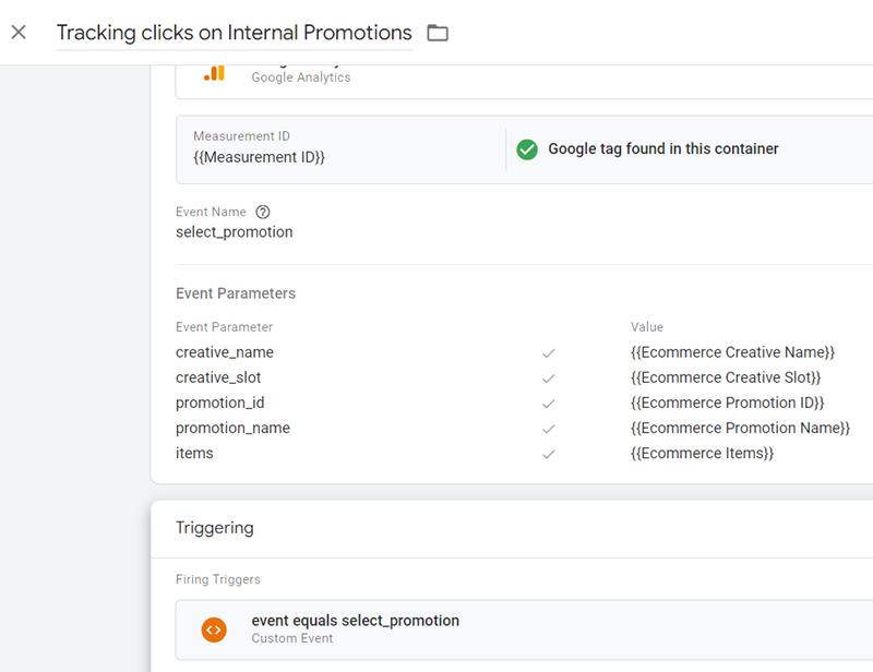 GA4 Ecommerce Tracking via GTM: Step-by-Step Setup Guide 29 Tracking clicks on Internal Promotions final tag configuration