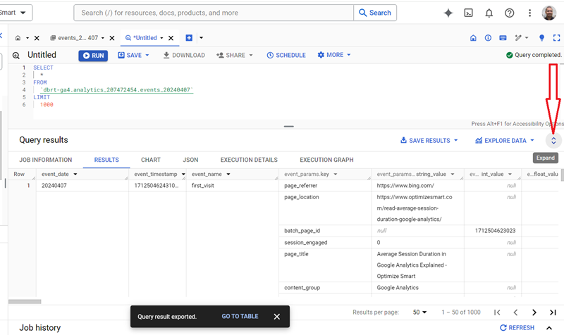 expand the query result window