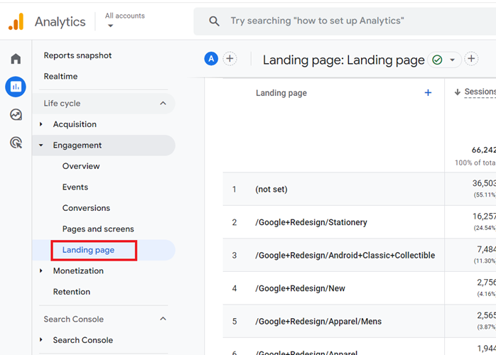 ga4 landing page report