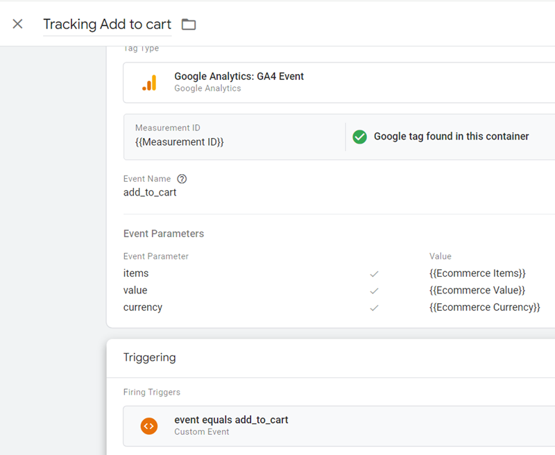 GA4 Ecommerce Tracking via GTM: Step-by-Step Setup Guide 14 Tracking Add to cart final tag configuration