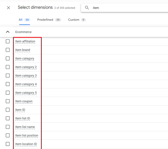 built in item scoped dimensions in your GA4 property