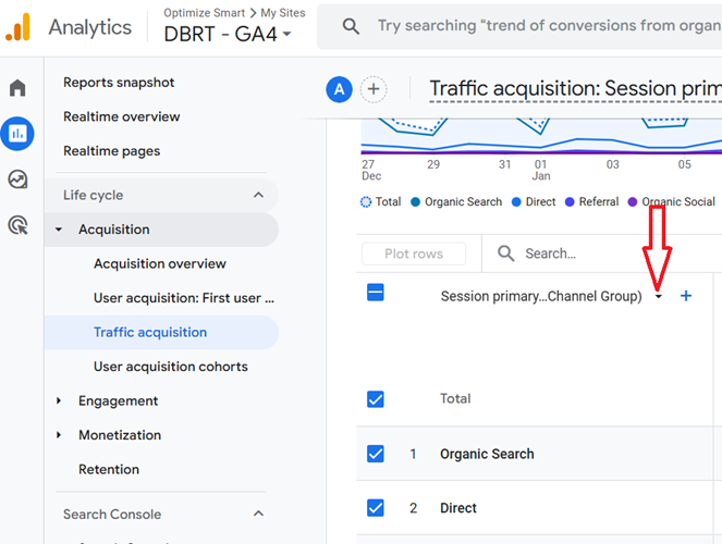 change the primary dimension to the new channel group