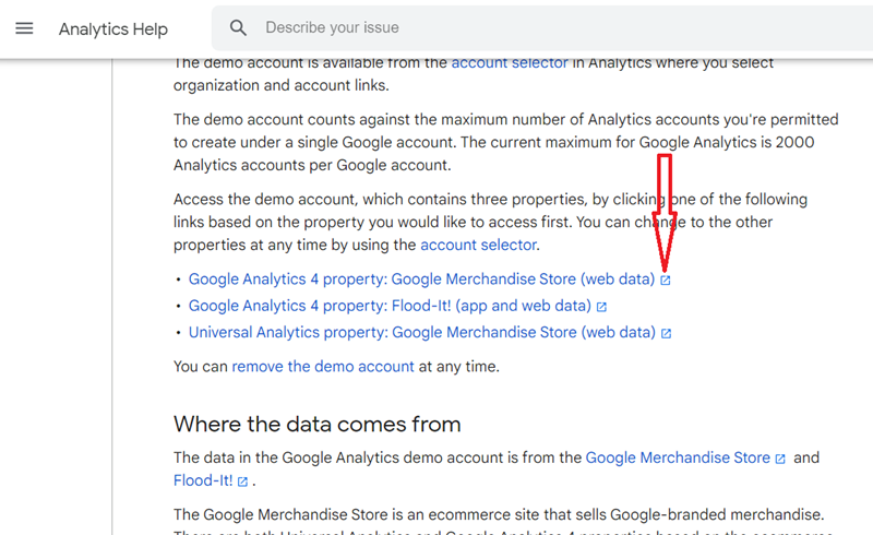 Click on the button below to open the ‘GA4 Google Merch Shop property