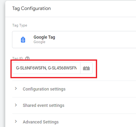 you can use multiple measurement IDs within the ‘tag id field of a Google tag