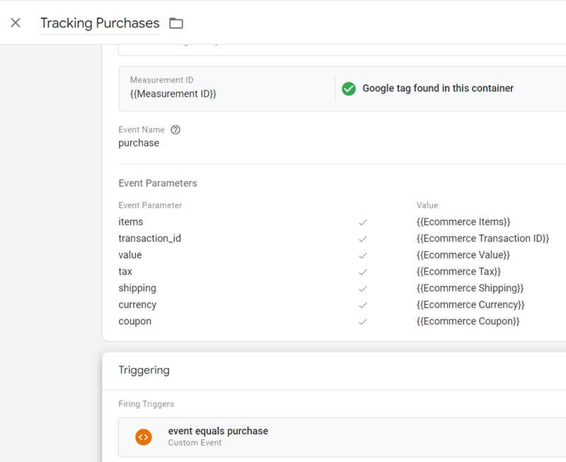 GA4 Ecommerce Tracking via GTM: Step-by-Step Setup Guide 44 Tracking Purchases in GA4 final tag configuration