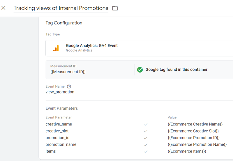 GA4 Ecommerce Tracking via GTM: Step-by-Step Setup Guide 24 Tracking views of Internal Promotions tag configuration
