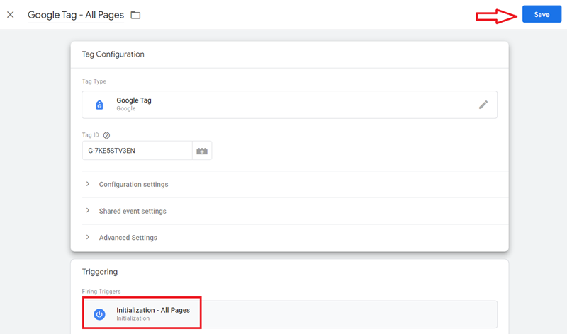 Chose a trigger to make the Google tag fire