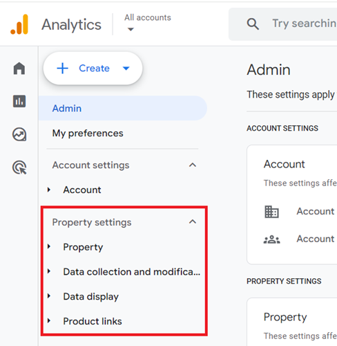 changes to the admin settings of your GA4 property