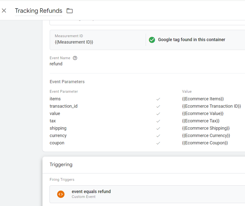 GA4 Ecommerce Tracking via GTM: Step-by-Step Setup Guide 51 Tracking Refunds in GA4 final tag configuration