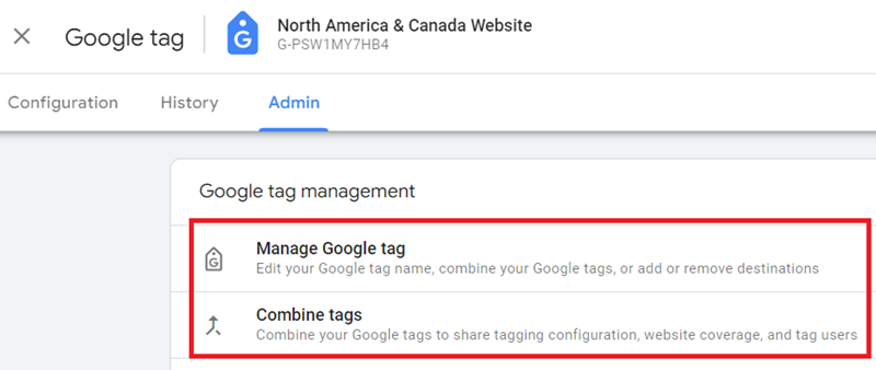 combine your Google Tags or add or remove destinations