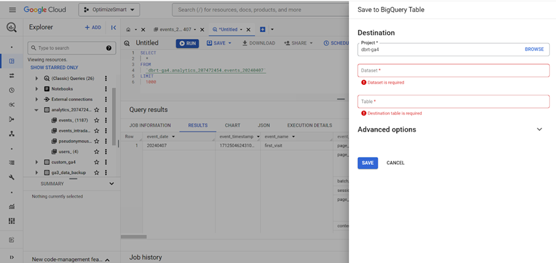save to bigquery table