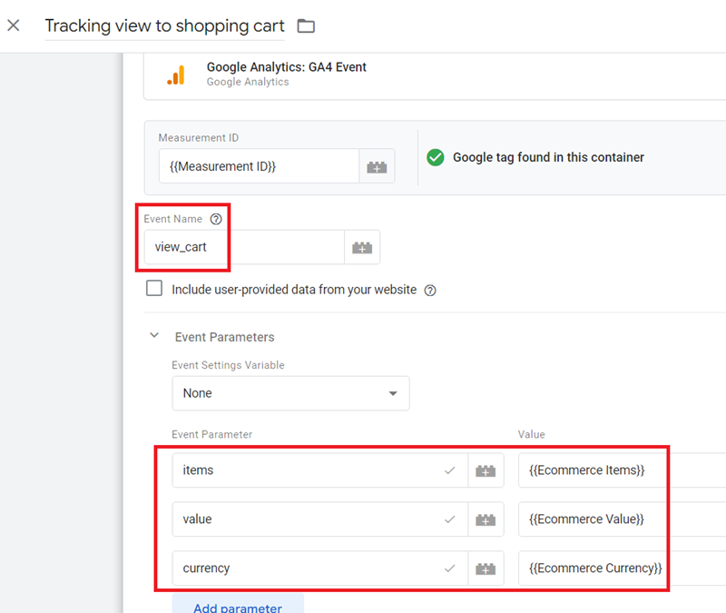 GA4 Ecommerce Tracking via GTM: Step-by-Step Setup Guide 18 Tracking view to shopping cart tag configuration