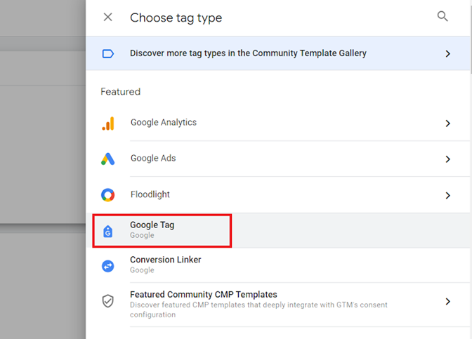 Click on ‘Google Tag
