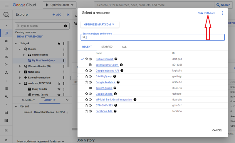 click on the ‘NEW PROJECT button