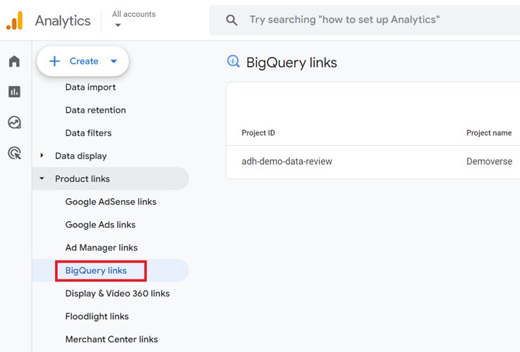 ga4 bigquery links