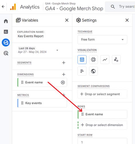 Double click on the dimension ‘Event Name 1
