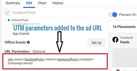 utm parameters added to facebook ads