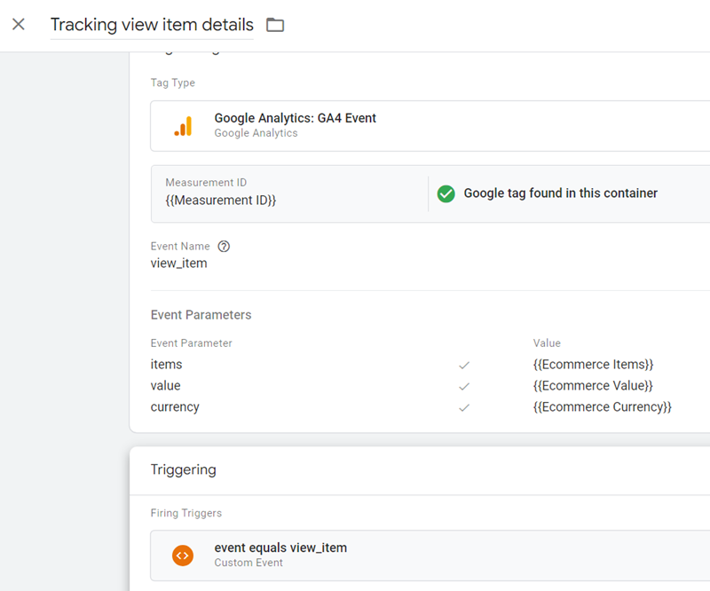 GA4 Ecommerce Tracking via GTM: Step-by-Step Setup Guide 11 Tracking view item details final tag configuration