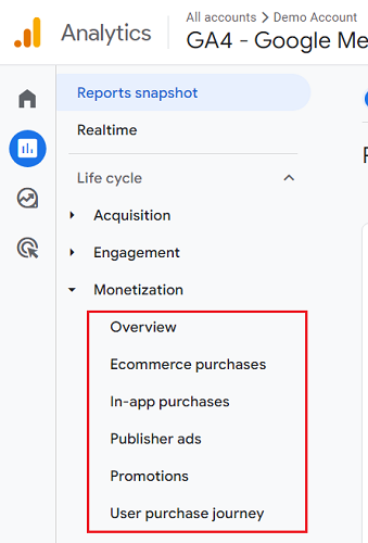 ga4 monetiization reports