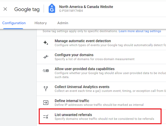 change the ‘list unwanted referrals‘