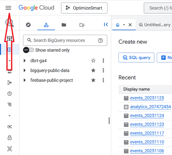 Click on the hamburger menu to see all the GCP products