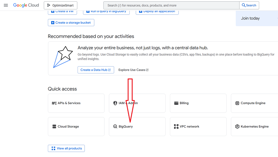 quickly access bigquery