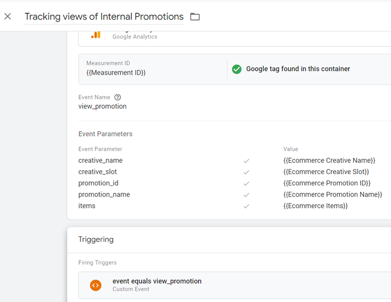 GA4 Ecommerce Tracking via GTM: Step-by-Step Setup Guide 26 Tracking views of Internal Promotions final tag configuration