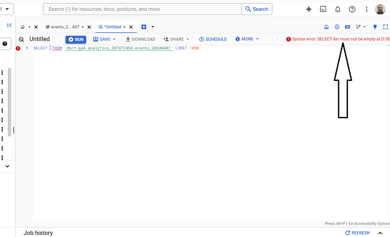 The details about the type of error