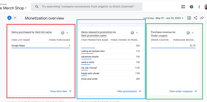 Monetization Overview report google analytics 4