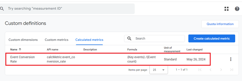 new metric listed under ‘Calculated metrics