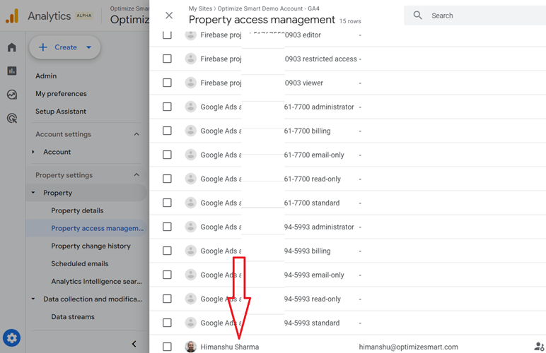 GA4 Ecommerce Tracking via GTM: Step-by-Step Setup Guide 46 click on username Property Access Management