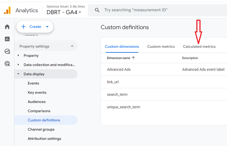 Click on the tab ‘Calculated metrics