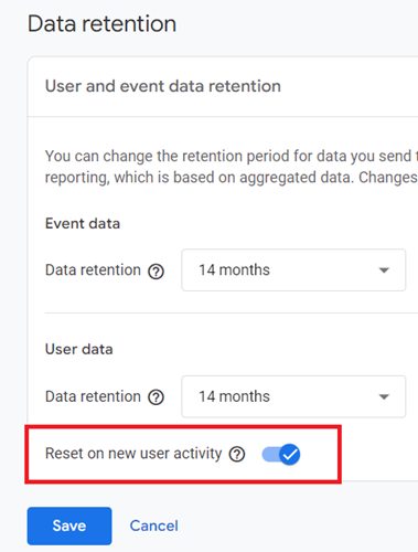 In GA4 data retention can be extended or reset