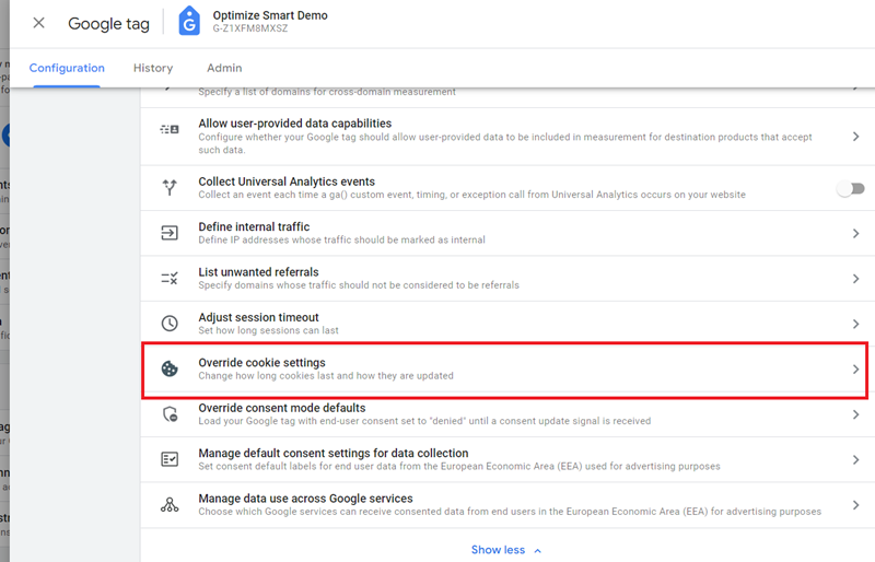 Override cookie settings