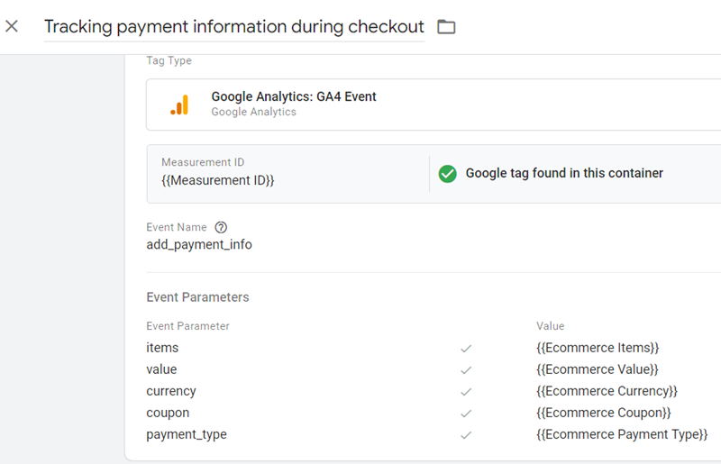 GA4 Ecommerce Tracking via GTM: Step-by-Step Setup Guide 39 Tracking payment information during checkout tag configuration