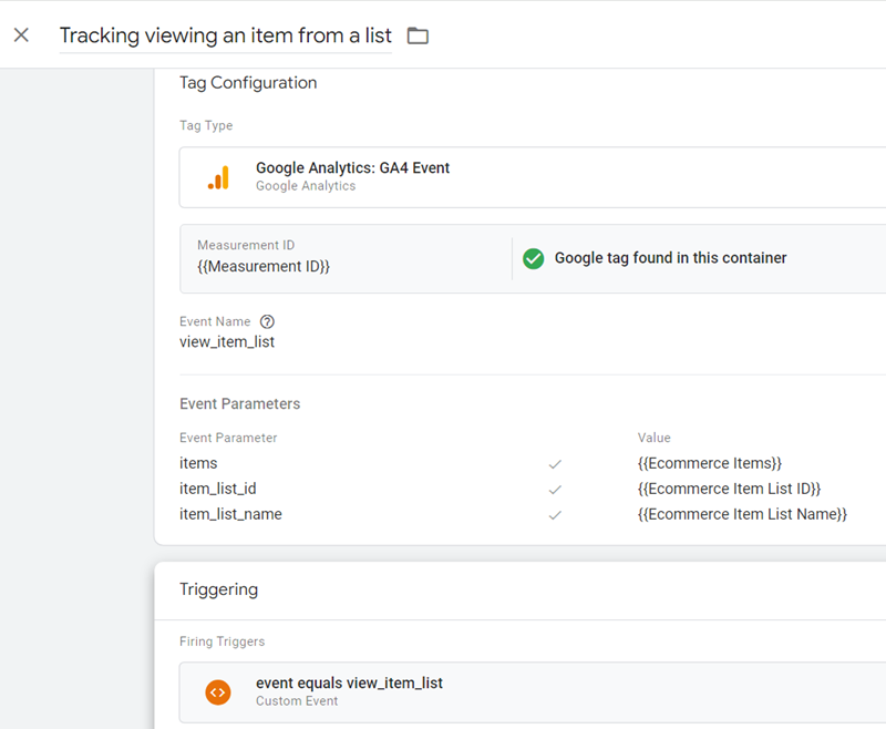 GA4 Ecommerce Tracking via GTM: Step-by-Step Setup Guide 5 Tracking viewing an item from list final configuration