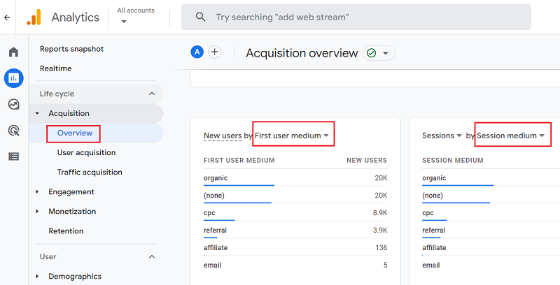 first user medium session medium