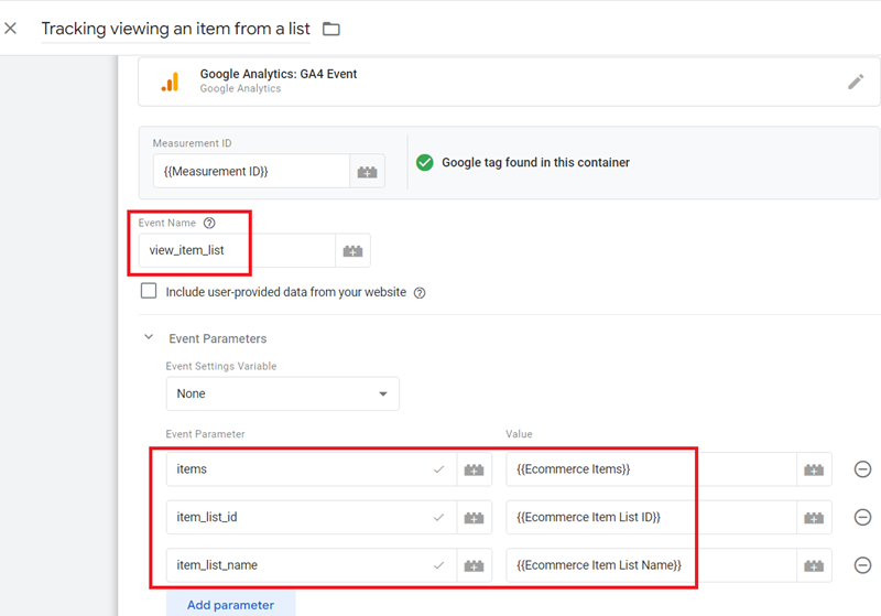GA4 Ecommerce Tracking via GTM: Step-by-Step Setup Guide 1 Tracking viewing an item from a list tag configuration