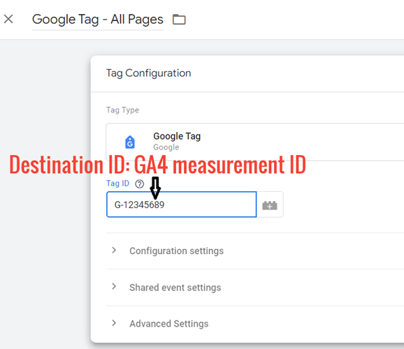 destination id google tag